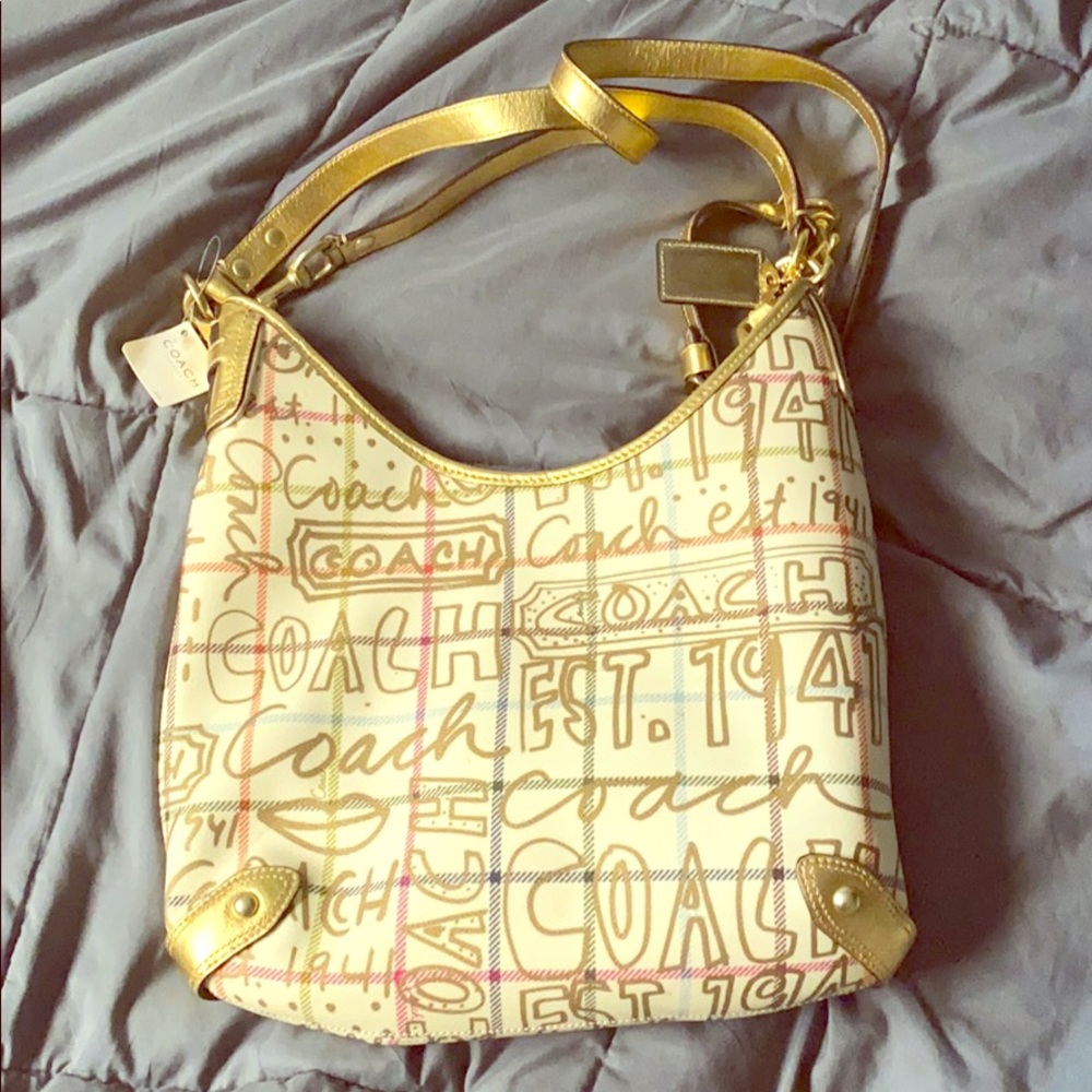 NWT Gold graffiti Coach purse